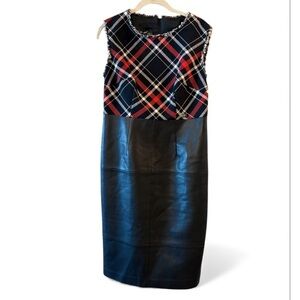 NWOT Badoo Plaid Faux Leather Classy Women’s Sheath Dress Size 10